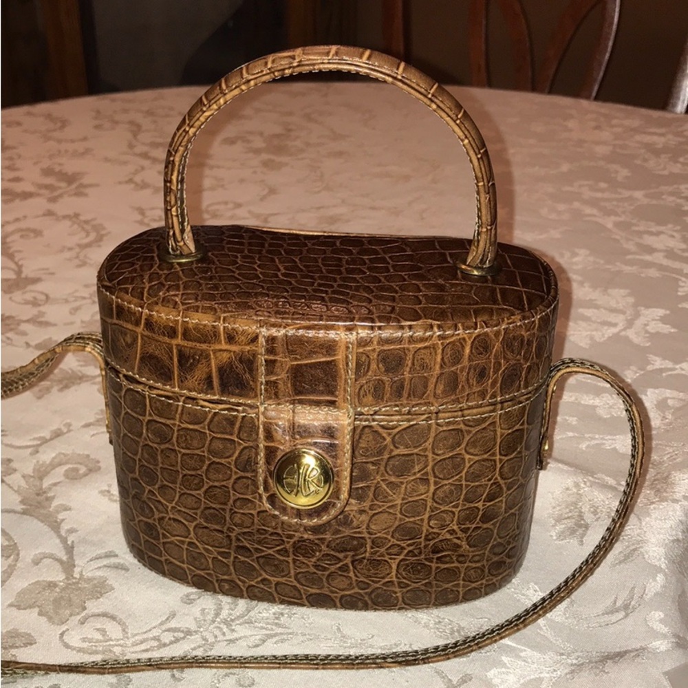Brown Mini Alligator Bag with Gold Clasp